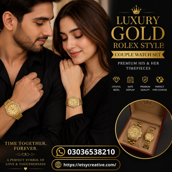 Luxury Gold Rolex Style Couple Watch Set | Premium His & Her Timepieces In Pakistan